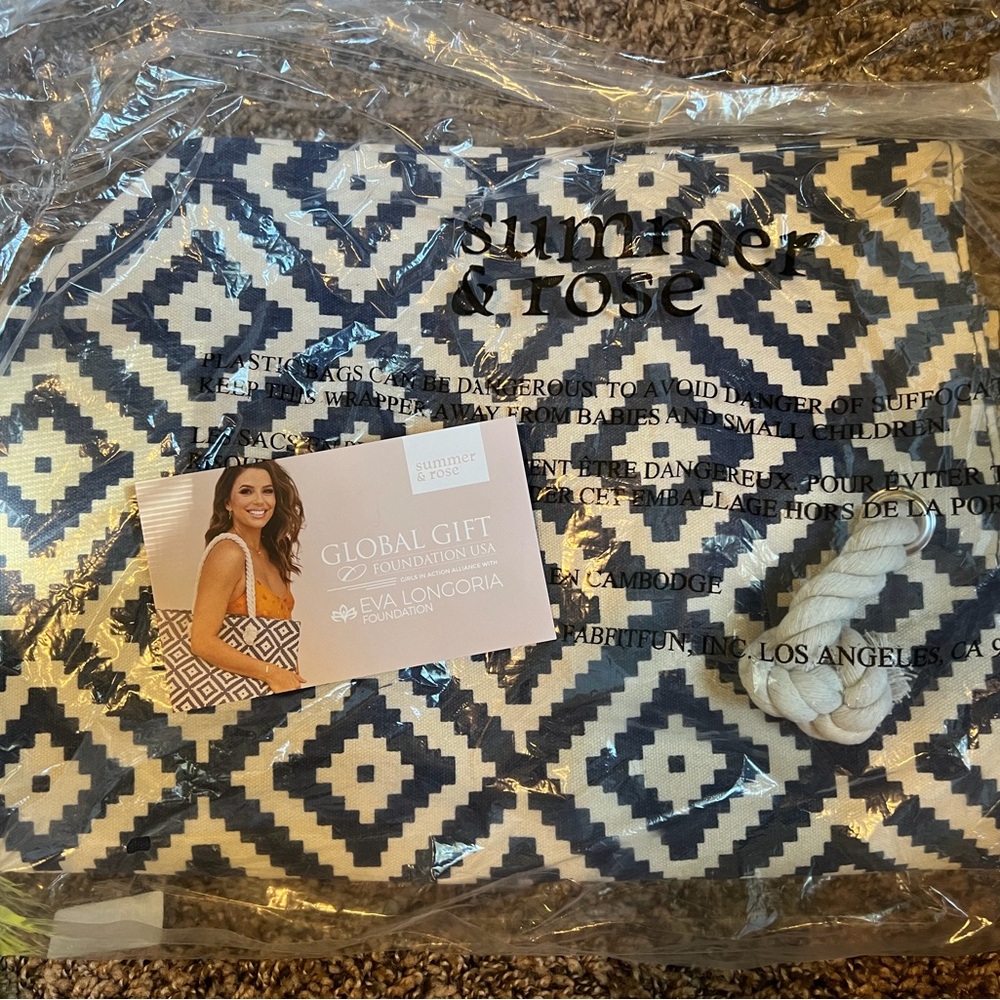 Summer & Rose Navy and Cream Geometric Patterned Tote
